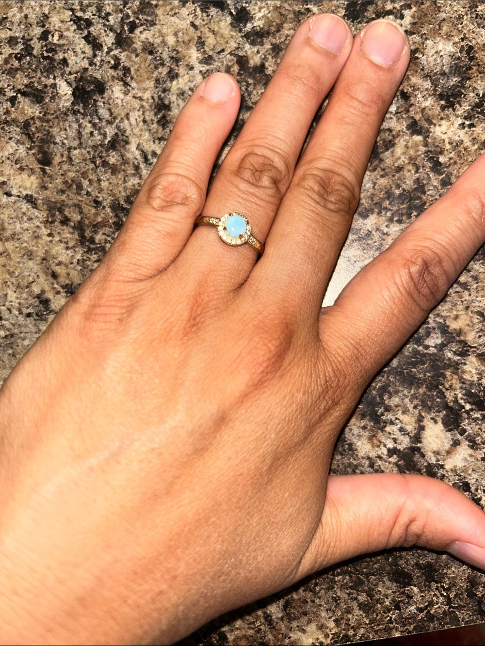 Gold Plated Ring with Light Blue Larimar Stone